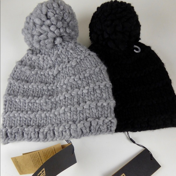 Frye Chunky Knit PomPom 2 Beanie Hat Bundle NWT main image 6